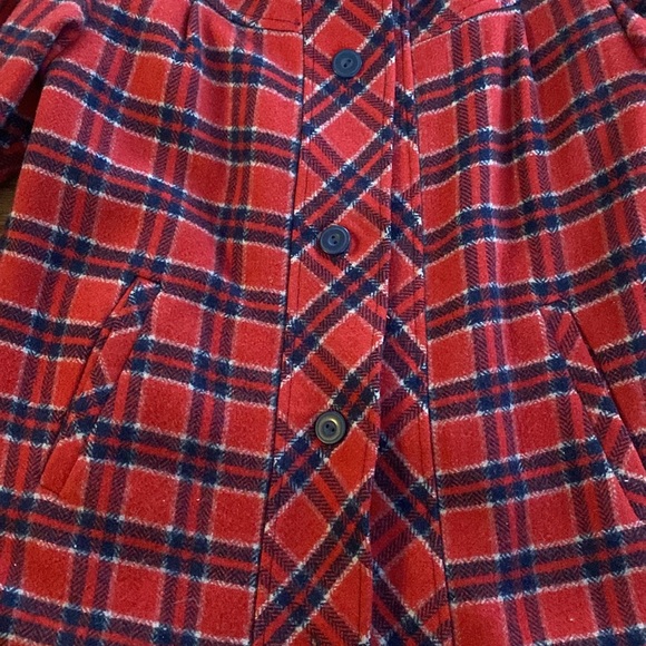 Vintage wool women’s red plaid long jacket. - Picture 3 of 4